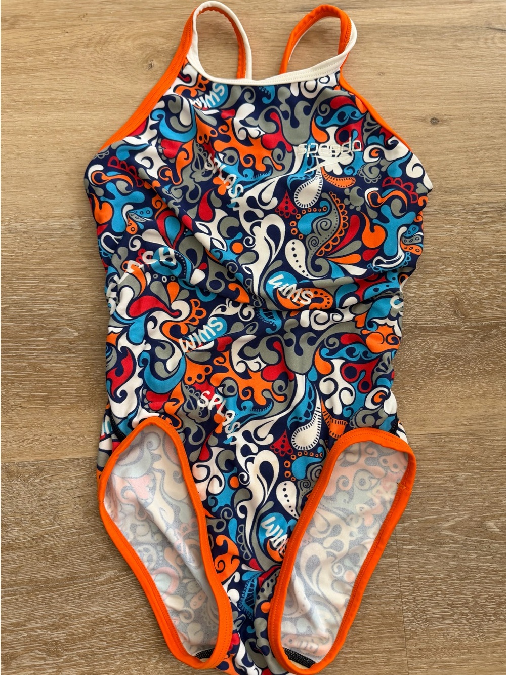 Speedo Multicolor Paisley One-Piece Swimsuit with Orange Trim